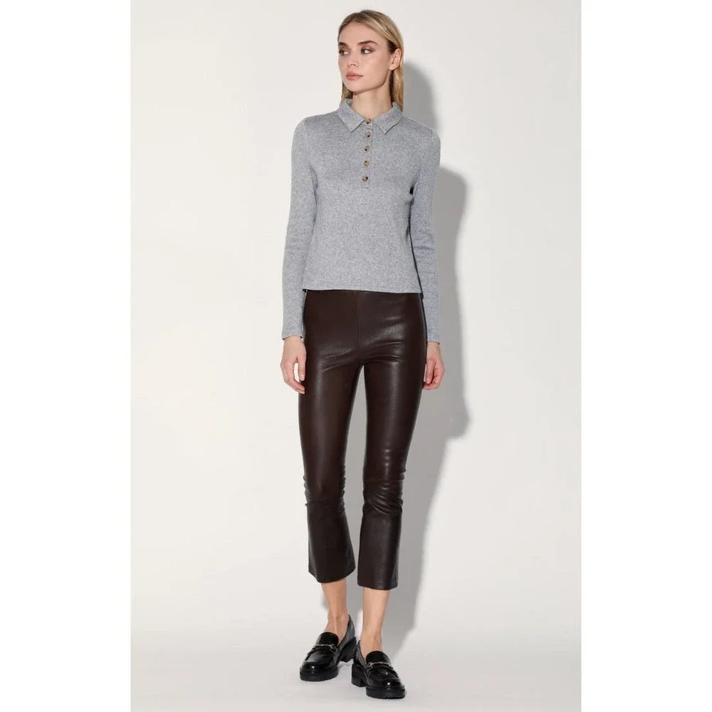 Walter Baker Stretch Lamb Leather Lori Pant Pull-On Mocha Black Size L NWT